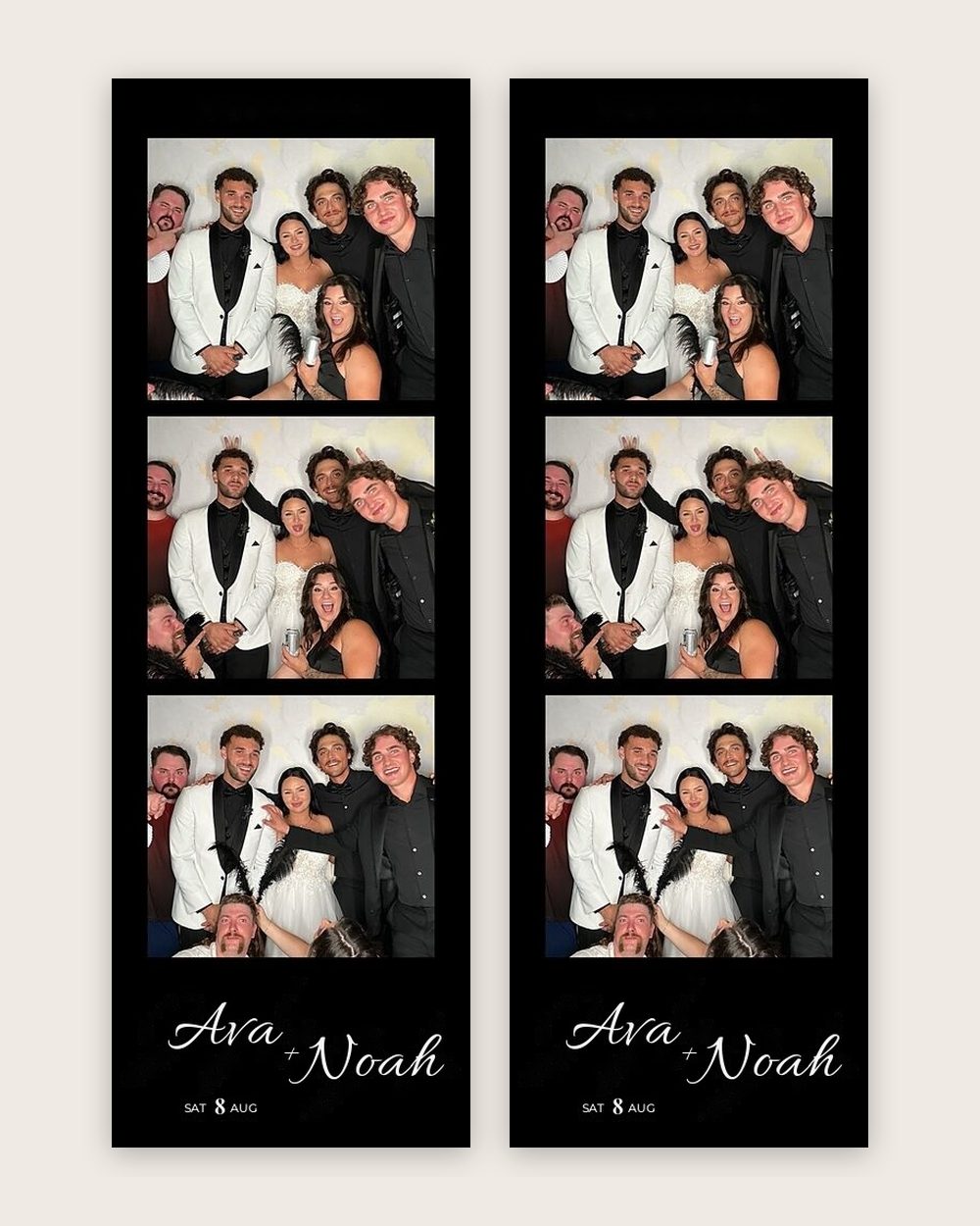 Black and white script wedding photo strips
